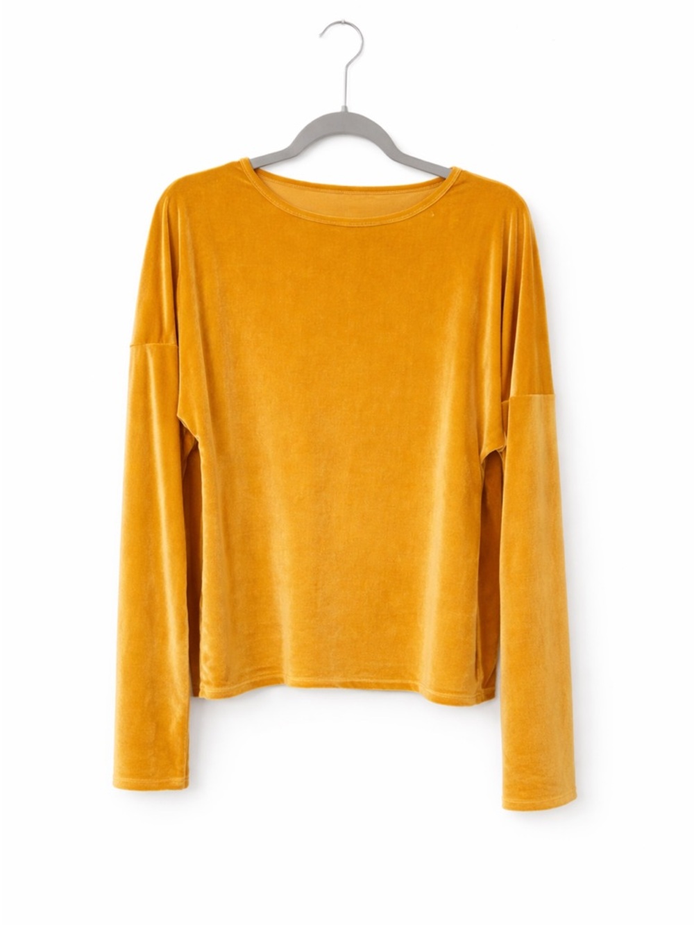 Velvet Long Sleeve Top in Mustard